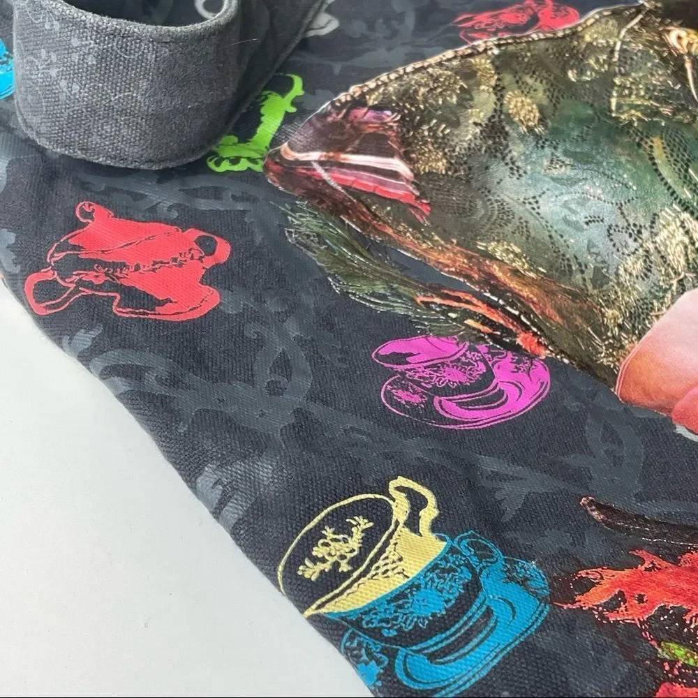 Mad Hatter Denim Graphic Tote Bag